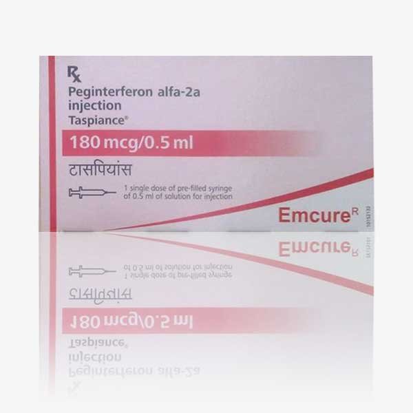 Brand Name : Taspiance Composition : Peginterferon alfa-2a Manufactured by : Emcure Pharmaceuticals Ltd. Strength : 180mcg/0.5ml Form : Injection Packing : Pack of 1 prefilled syringe of 0.5ml